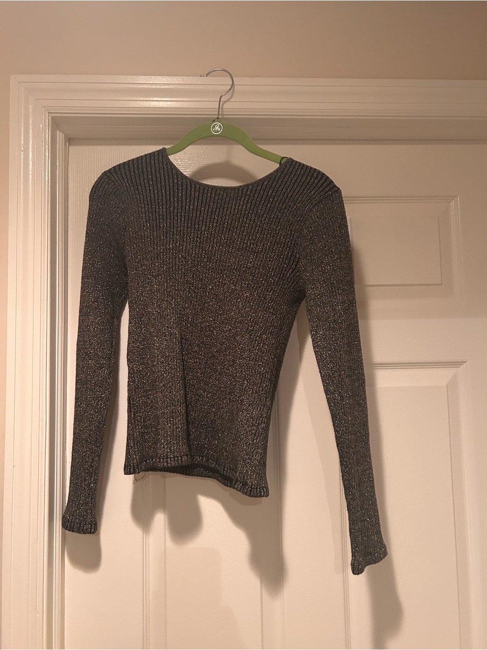 Ribbed Metallic Knit Long Sleeve Top - Black and Gold